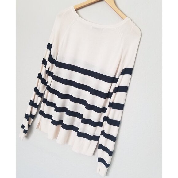 Zara Ivory Black Striped Basic Knit Pullover Sweater Crewneck Lightweight XL - Picture 14 of 15
